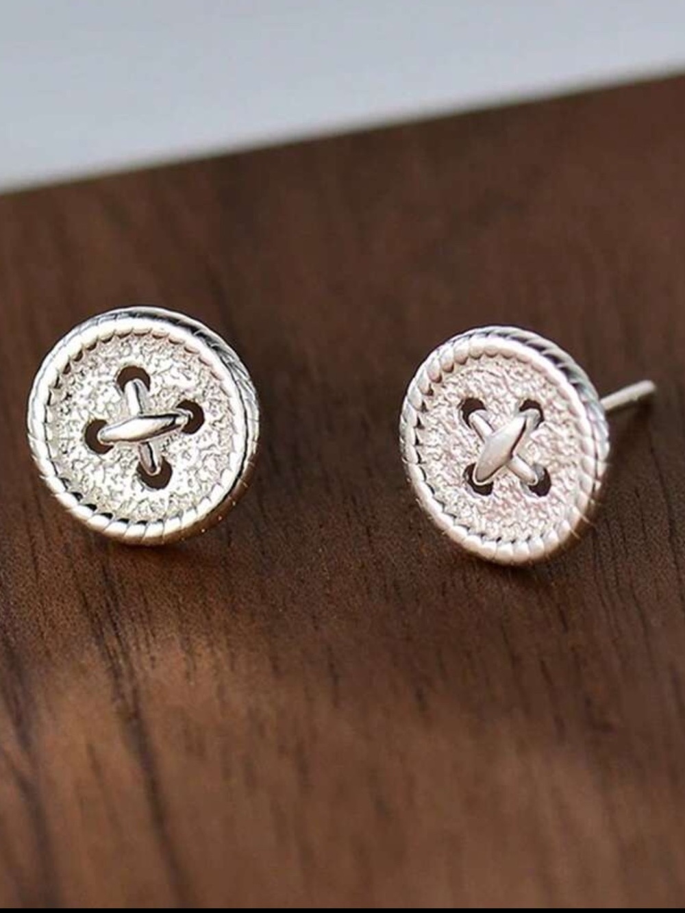 Silver Button Stud Earrings R796